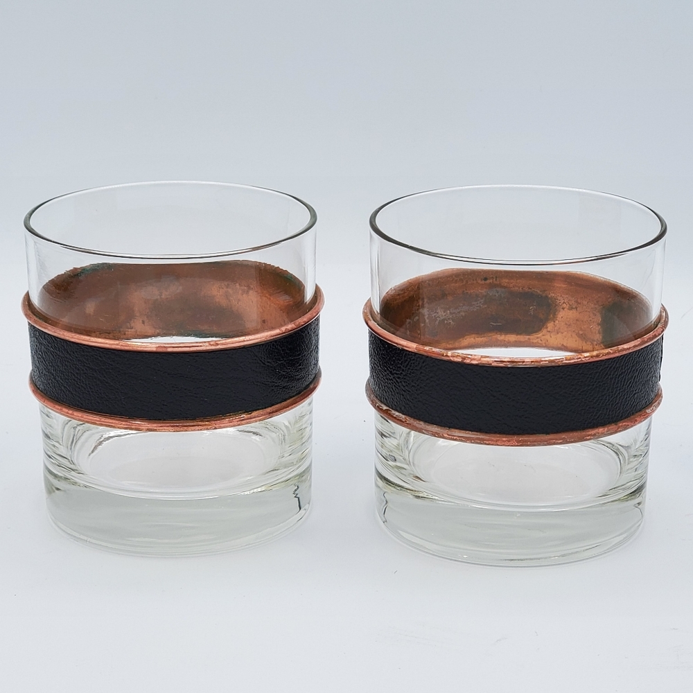 Coppercraft Guild 2 Copper Leather, Glass Tumblers - Swanky Barn